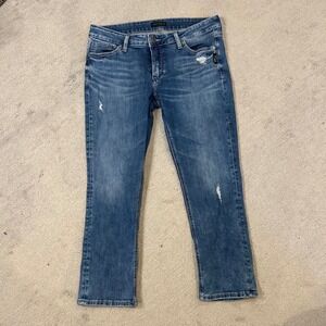 Silver Jeans‎ Co. Distressed Denim Cropped Jeans Comfort Stretch Blue Size 27